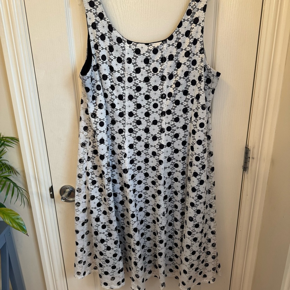 Dress Barn White Midi Dress with Black Polka Dot Floral Print - Picture 2 of 5